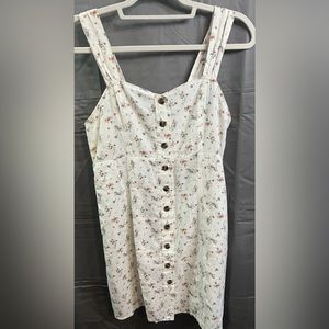 EUC American Eagle Off White Floral Sleeveless Front Button Up Dress Size Small